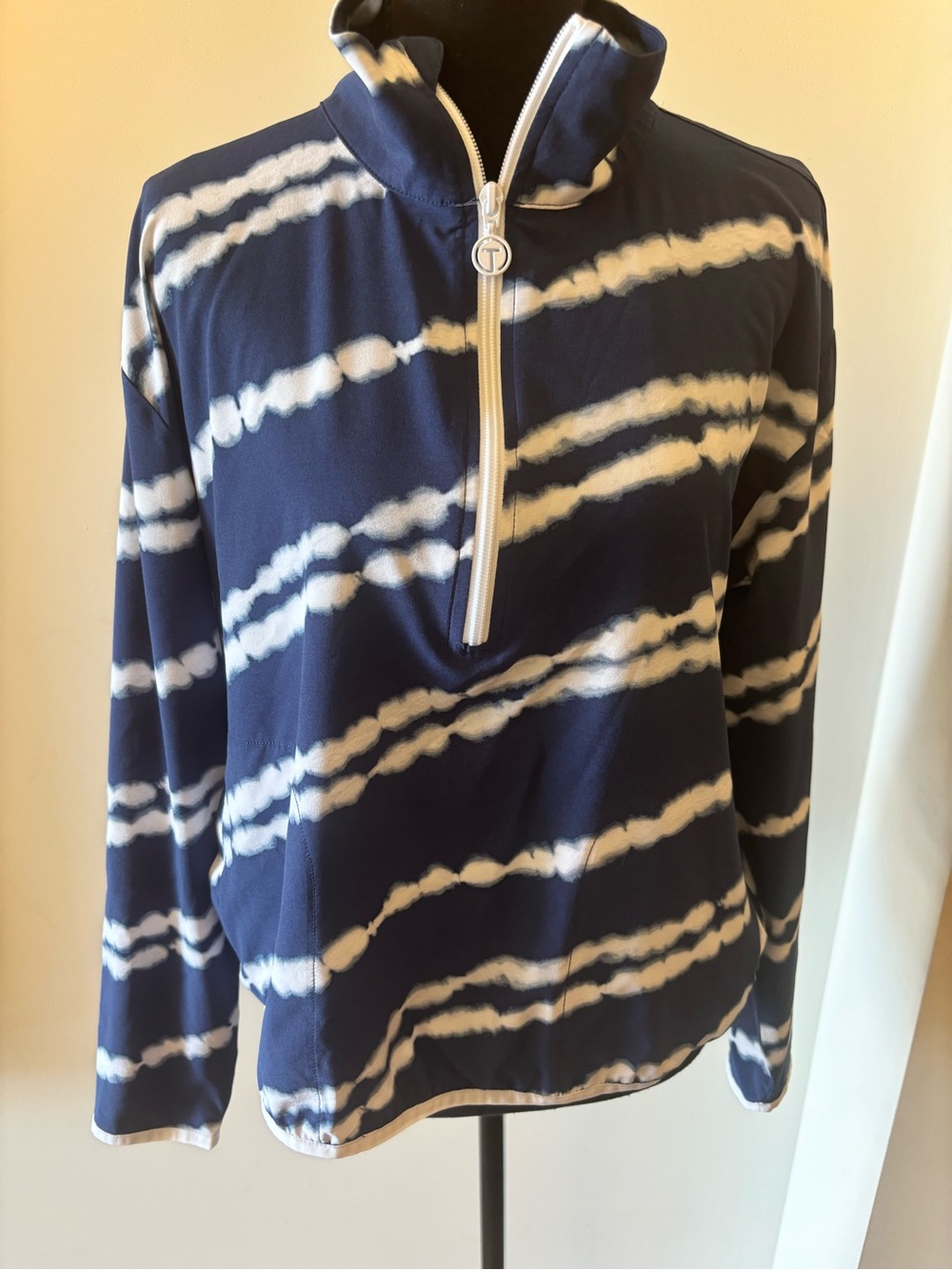 Talbots Navy and White Super Lightweight Tie-Dye Quarter-Zip pullover